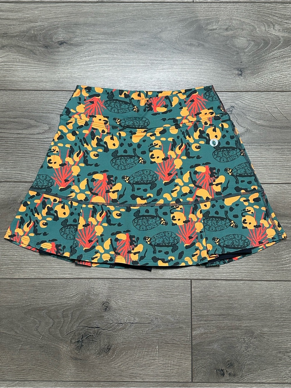 Dona Jo JoJo High Rise Pleated Tennis‎ Golf Skirt Skort Tropical Turtle Green S